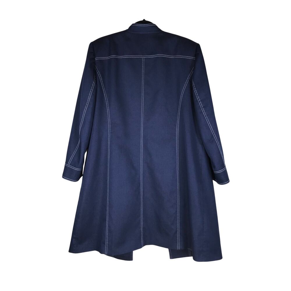 Tahari Arthur S. Levine Trench Coat Women’s 16W Navy Blue Cotton Button Front - Picture 3 of 9